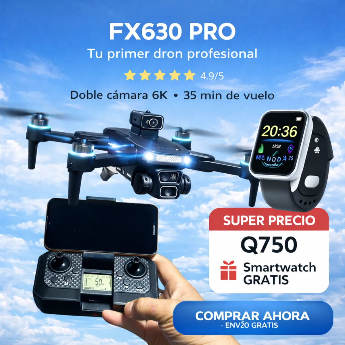 Dron FX630 PRO con Doble Cámara 6K – Ideal para Principiantes